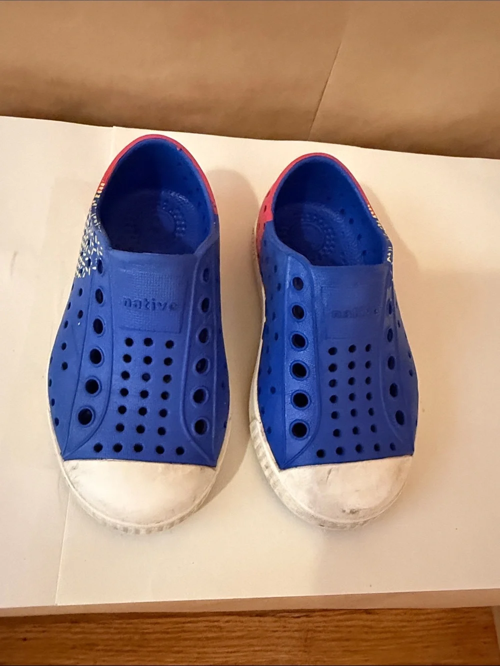 Native Shoes Jefferson Kids Slip-On Water Shoes in Blue with White Toe